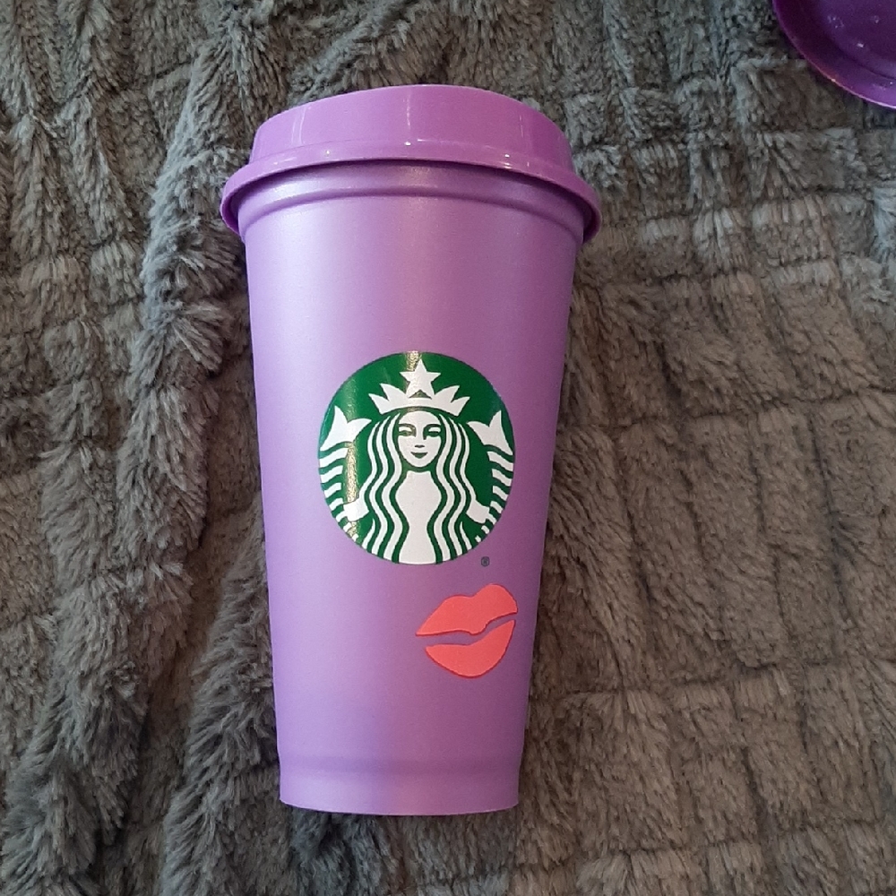 Starbucks Purple Tumbler with Pink Lips